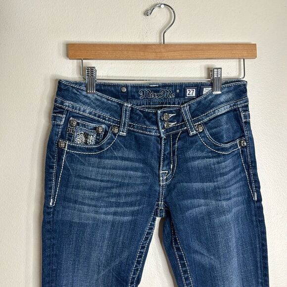 Miss Me ladies bootcut denim jeans with studded bling gem pockets size 27 - Picture 3 of 15